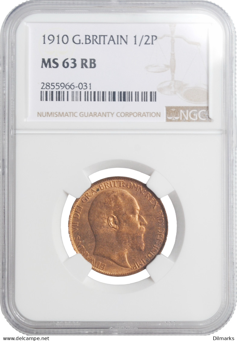 Great Britain 1/2 Penny 1910, NGC MS63 RB, &quot;King Edward VII (1902 - 1910)&quot; - Otros & Sin Clasificación