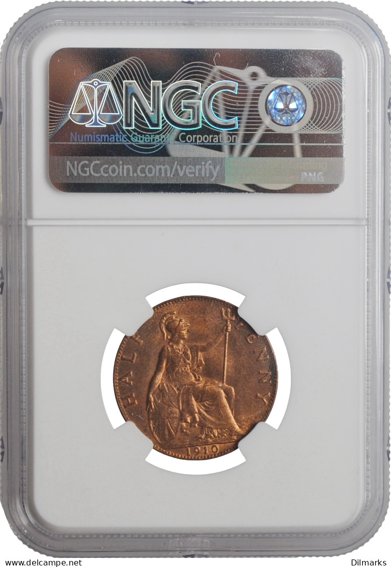Great Britain 1/2 Penny 1910, NGC MS63 RB, &quot;King Edward VII (1902 - 1910)&quot; - Other & Unclassified