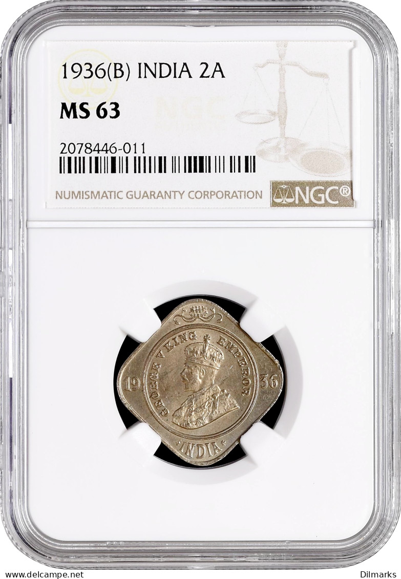 India - British 2 Anna 1936 (B), NGC MS63, &quot;King George V (1911 - 1937)&quot; - Inde
