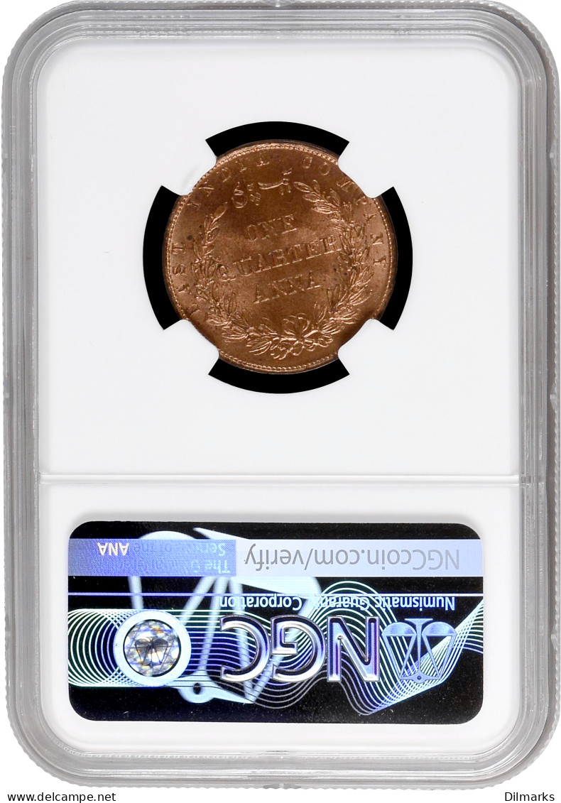 India - British 1/4 Anna 1858, NGC MS64 RD, &quot;East India Company (1834 - 1858)&quot; - Inde