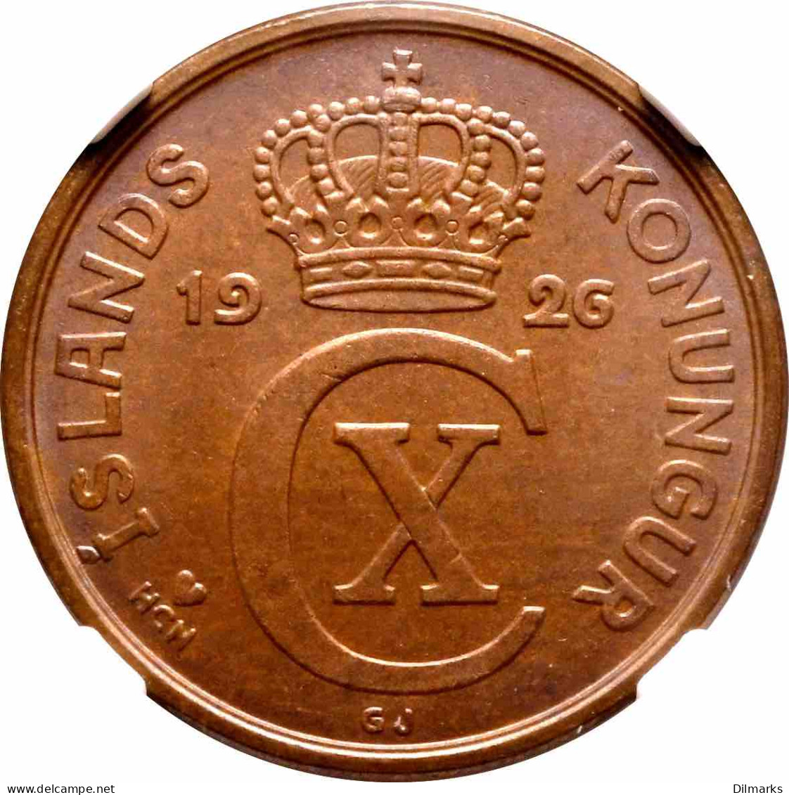 Iceland 5 Aurar 1926 HCN, NGS MS65 BN, &quot;King Christian X (1922 - 1943)&quot; Pop 2/2 - Iceland
