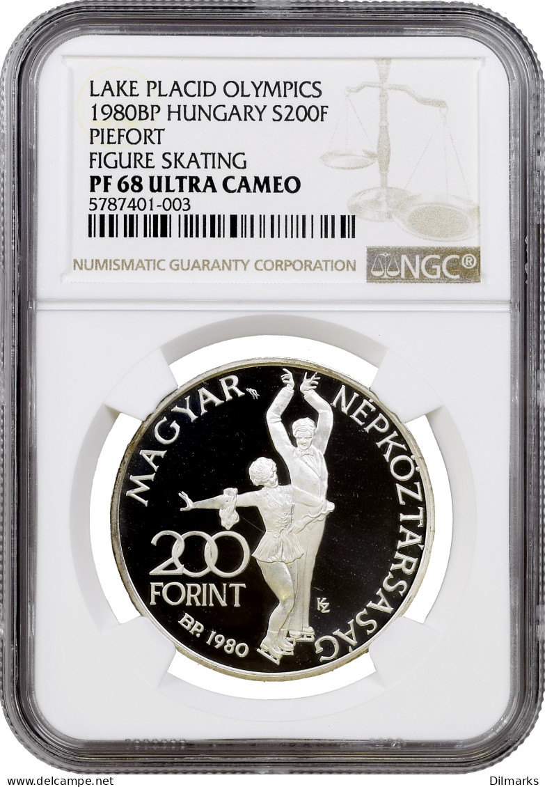 Hungary 200 Forint 1980, NGC PF68 UC PIEDFORT, &quot;XIII Olympics, Lake Placid 1980&quot; - Hungary