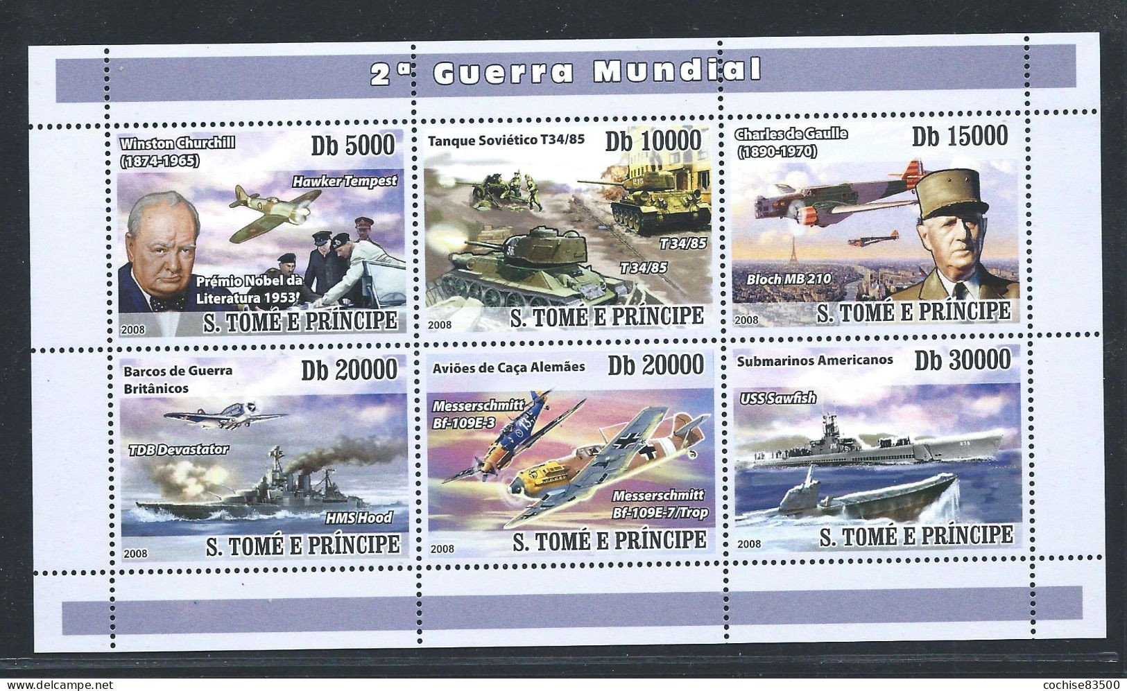 St. Thomas Et Prince N°2688/93** (MNH) 2008 - Guerre Personnalités "De Gaulle" - En Feuillet - São Tomé Und Príncipe