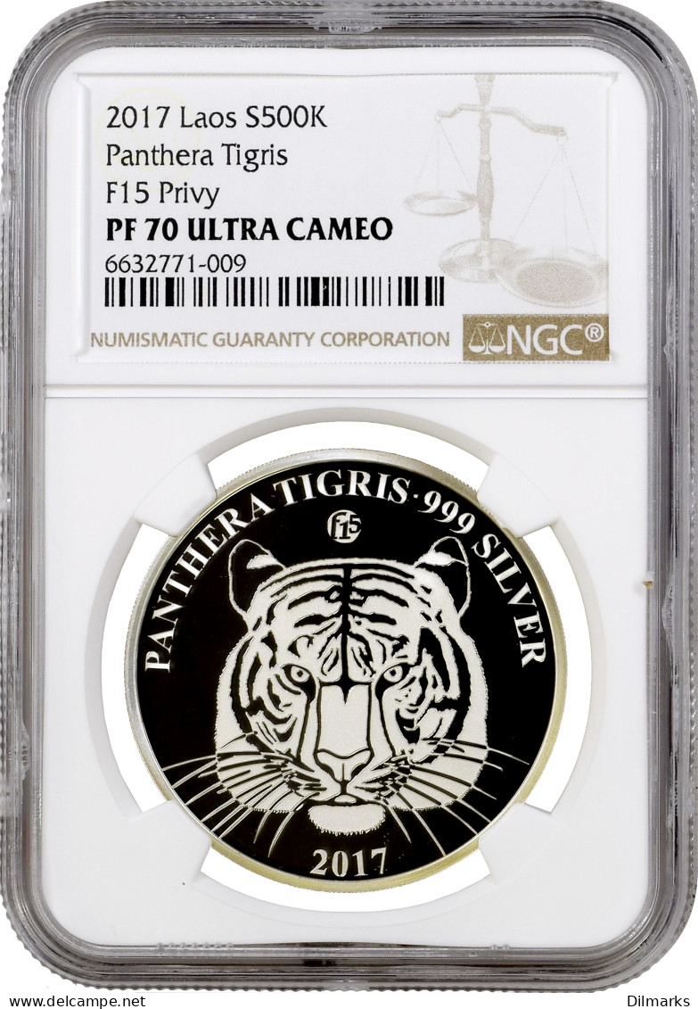 Laos 500 Kip 2017, NGC PF70 UC, &quot;Tiger&quot; Top Pop - Laos