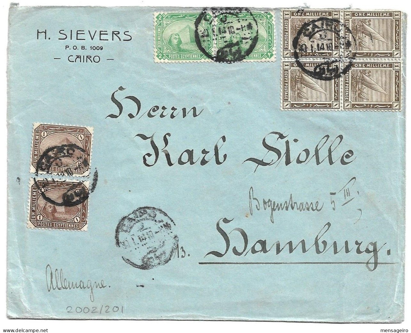 (C04) - COVER WITH 1M. X2 + 2M. X2 +1M. X4 STAMPS CAIRO / J => GERMANY 1914 - 1866-1914 Khedivaat Egypte