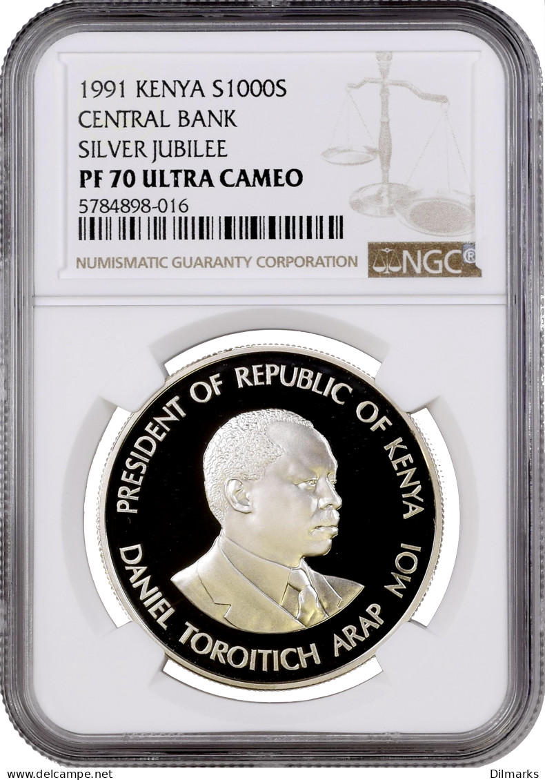 Kenya 1000 Shillings 1991, NGC PF70 UC, &quot;Silver Jubilee Of Central Bank, President Daniel Arap Moi&quot; Top Pop - Kenya