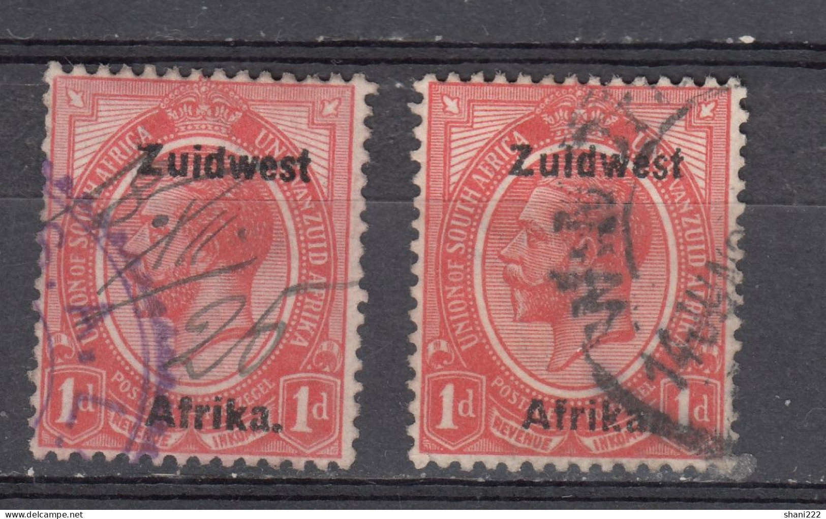 South West Africa 1924 - Overprinted 1d, 2 Singles. 14 Mm Space,  Vf Used (e-732) - Südwestafrika (1923-1990)