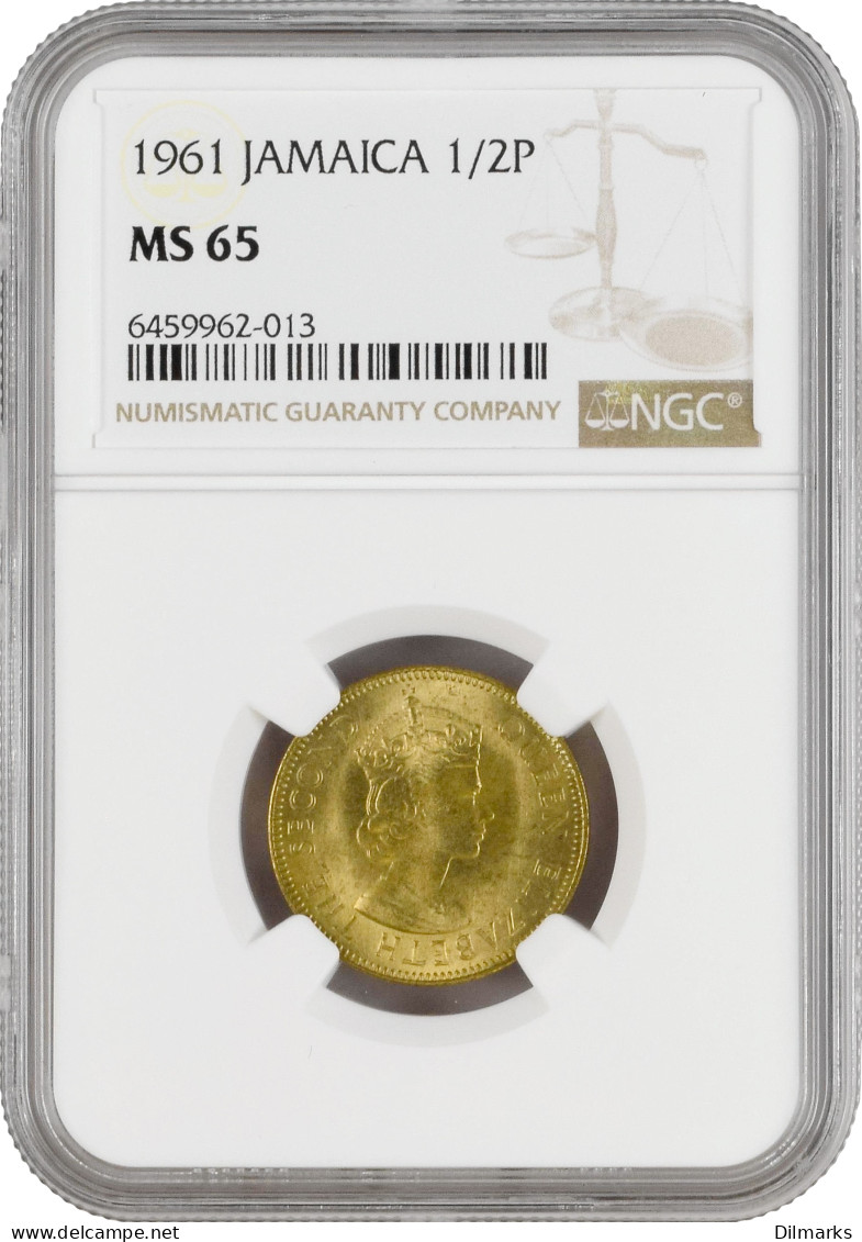 Jamaica 1/2 Penny 1961, NGC MS65, &quot;Queen Elizabeth II (1953 - 1967)&quot; Top Pop 4/0 - Kolonien