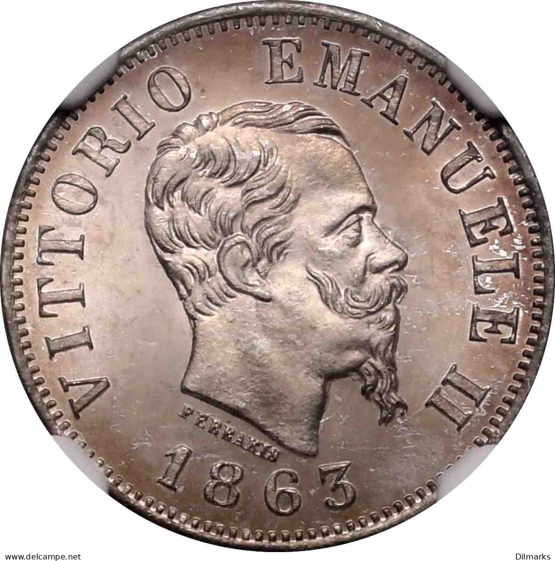 Italy 50 Centesimi 1863 M BN, NGC MS65, &quot;Vittorio Emanuele II (1861 - 1878)&quot; - Israël