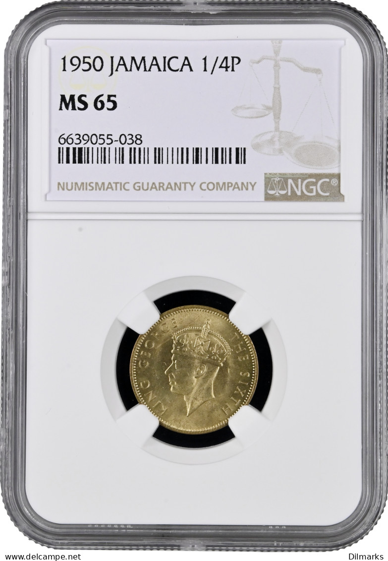 Jamaica 1/4 Penny (1 Farthing) 1950, NGC MS65, &quot;King George VI (1937 - 1952)&quot; - Colonies