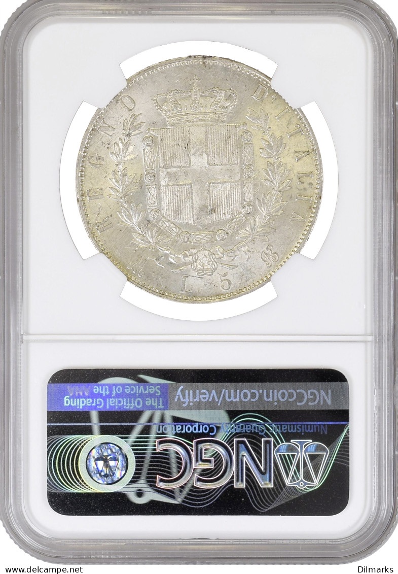 Italy 5 Lire 1872 M, NGC MS61, &quot;King Vittorio Emanuele II (1861 - 1878)&quot; - Israël