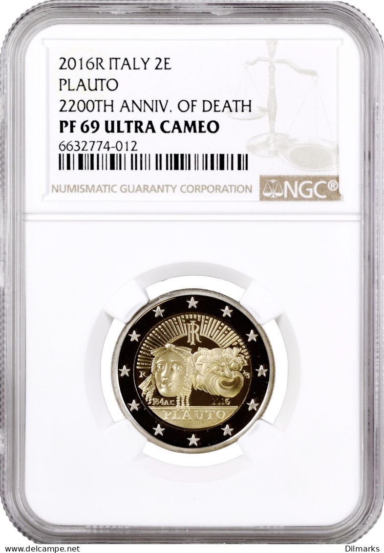 Italy 2 Euro 2016, NGC PF69 UC, &quot;2200th Anniversary - Death Of Plautus&quot; Top Pop - Israël