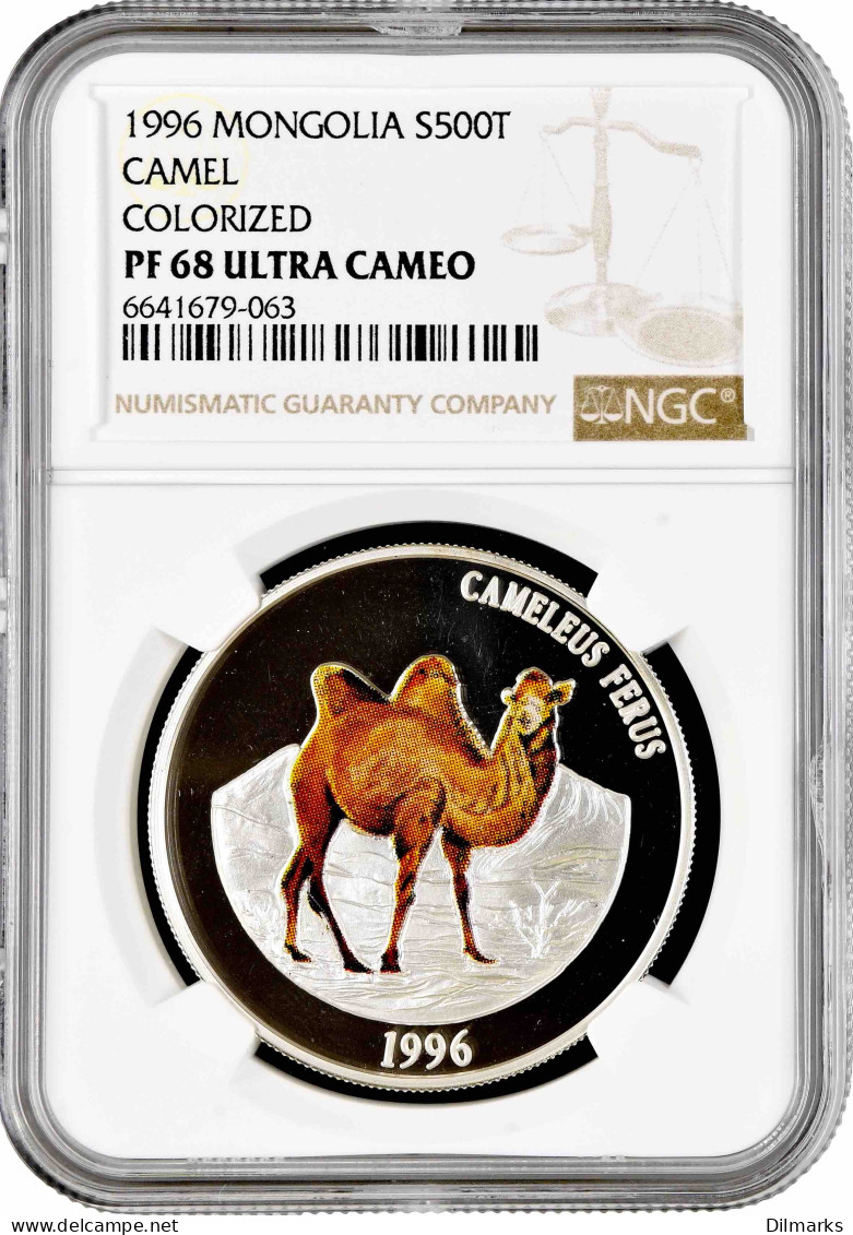 Mongolia 500 Togrog 1996, NGC PF68 UC, &quot;Camel /Cameleus Ferus/&quot; Silver Coin - Mongolië