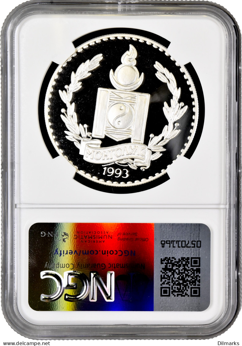 Mongolia 250 Tugrik 1993, NGC PF69 UC, &quot;Endangered Wildlife - Wolf&quot; Top Pop 4/0 - Mongolië