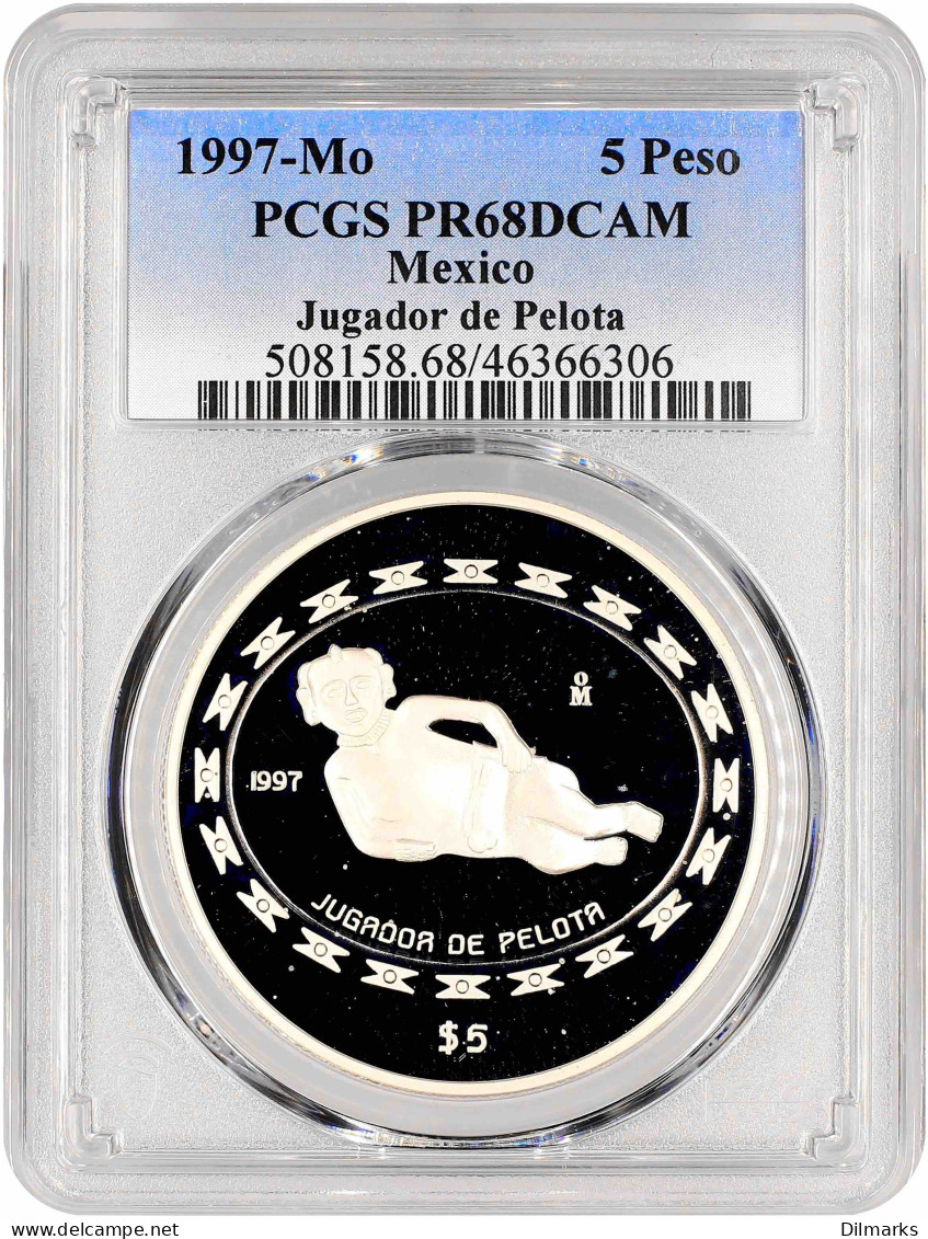 Mexico 5 Pesos 1997 Mo, PCGS PF68 DCAM, &quot;Jugador De Pelota&quot; Silver Coin - Autres – Afrique