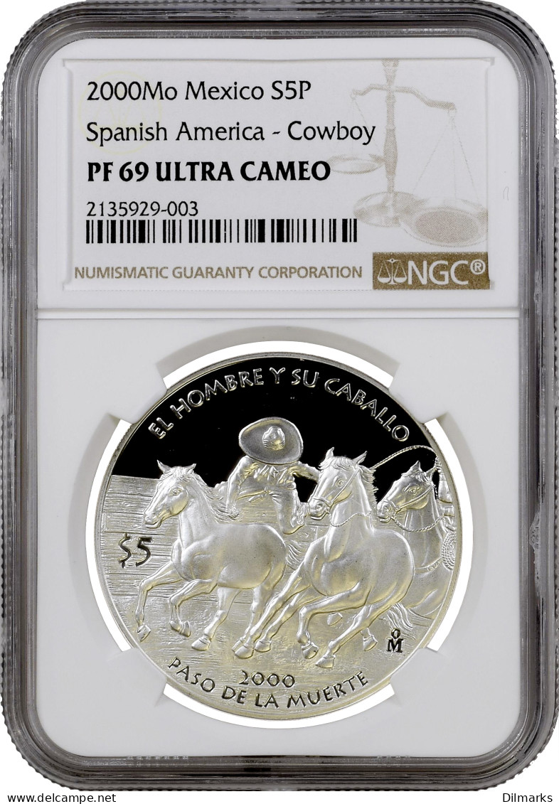Mexico 5 Pesos 2000, NGC PF69 UC, &quot;Spanish America - Cowboy&quot; - Autres – Afrique