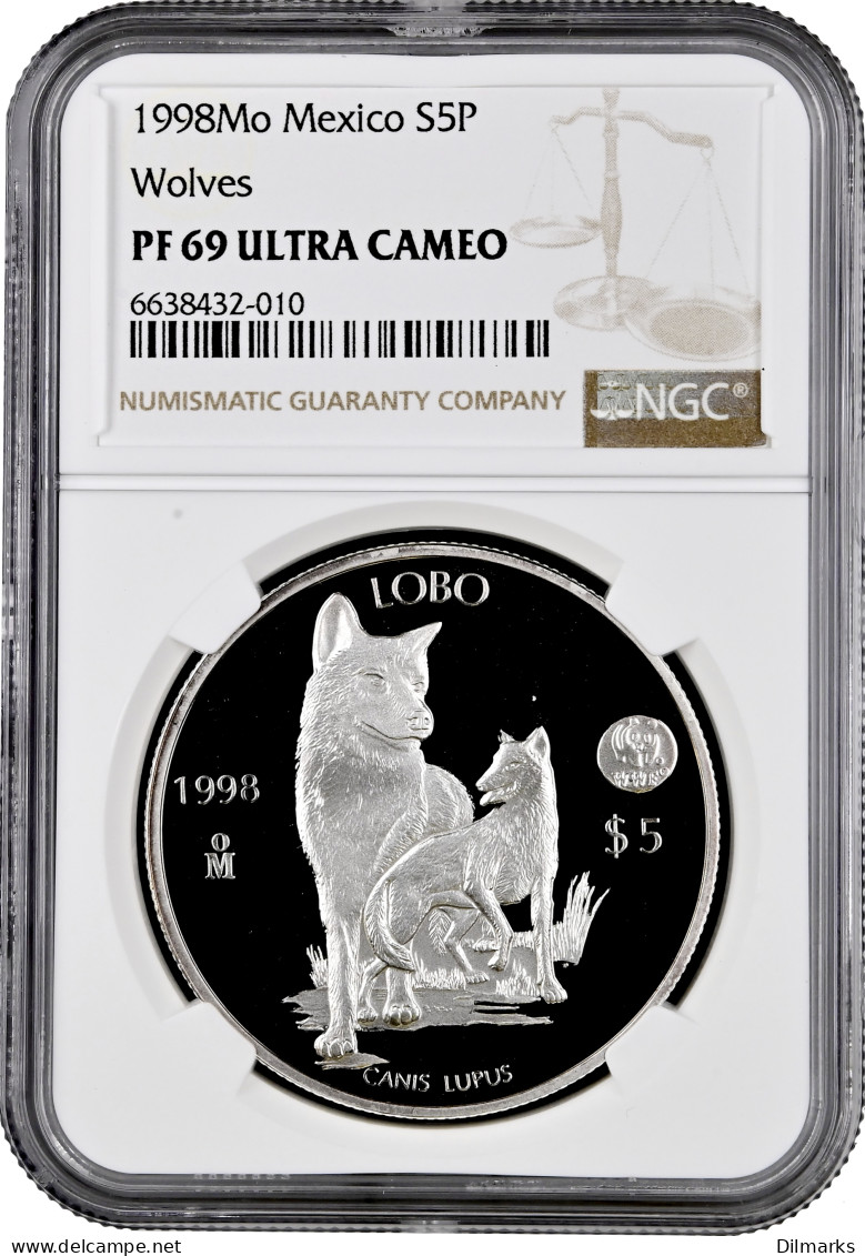 Mexico 5 Pesos 1998, NGC PF69 UC, &quot;World Wildlife Fund - Wolf&quot; - Sonstige – Afrika