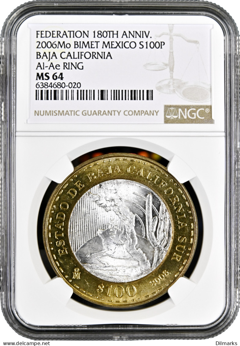Mexico 100 Pesos 2006, NGC MS64, &quot;Federation 180th Anniv. - Baja California Sur&quot; - Altri – Africa
