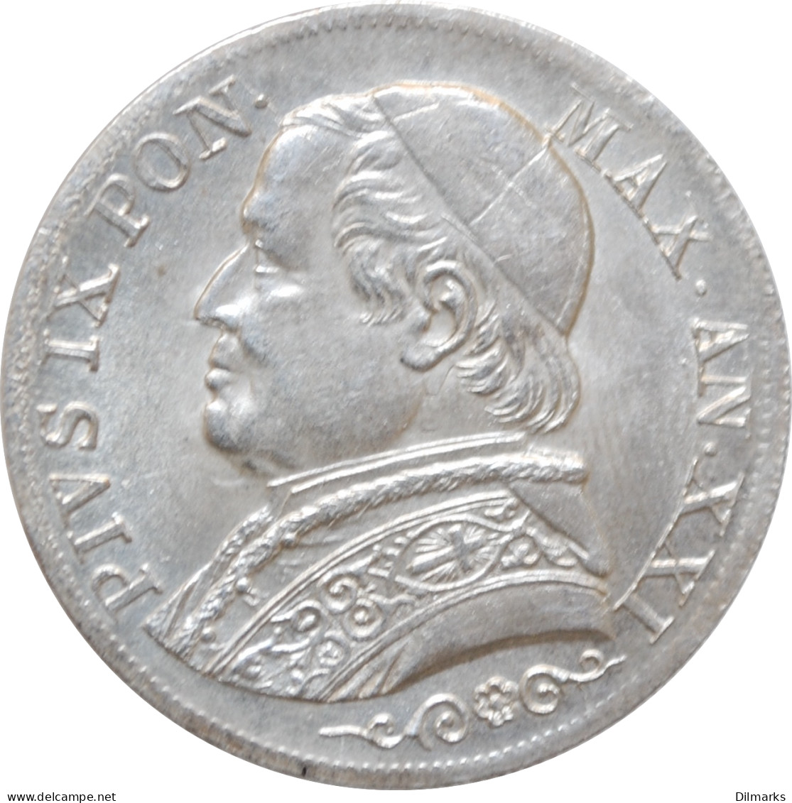 Papal States 1 Lira 1867 R, AU, &quot;Pope Pius IX (1846 - 1878)&quot; - Panama