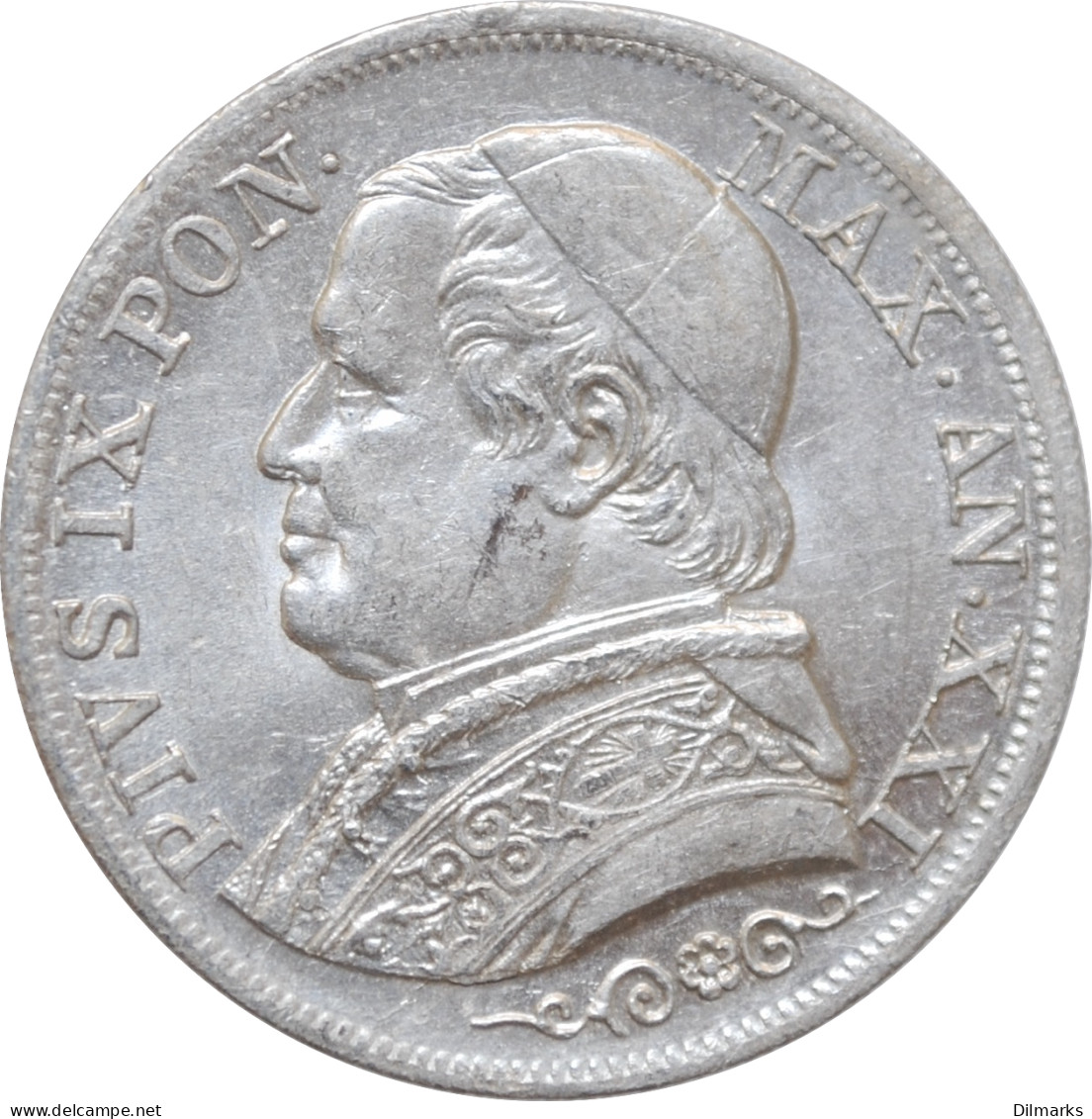 Papal States 1 Lira 1867 R, UNC, &quot;Pope Pius IX (1846 - 1878)&quot; - Panama