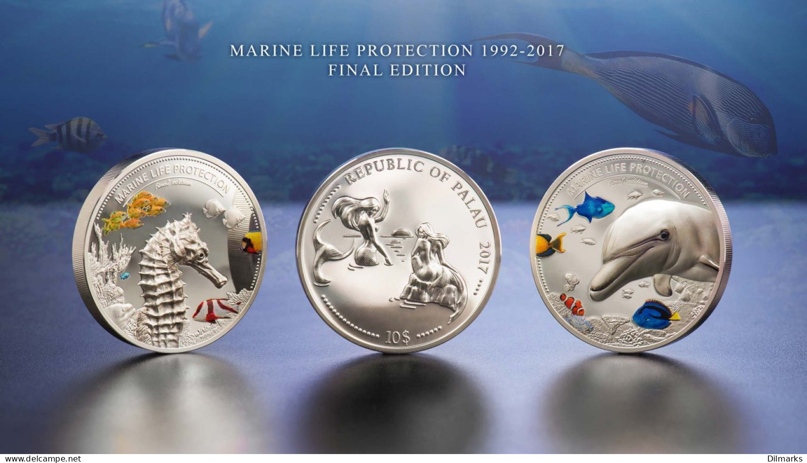 Palau 10 Dollars 2017, PCGS PR69 DCAM, &quot;Marine Life Protection - Dolphin &amp; Sea Horse&quot; - Palau
