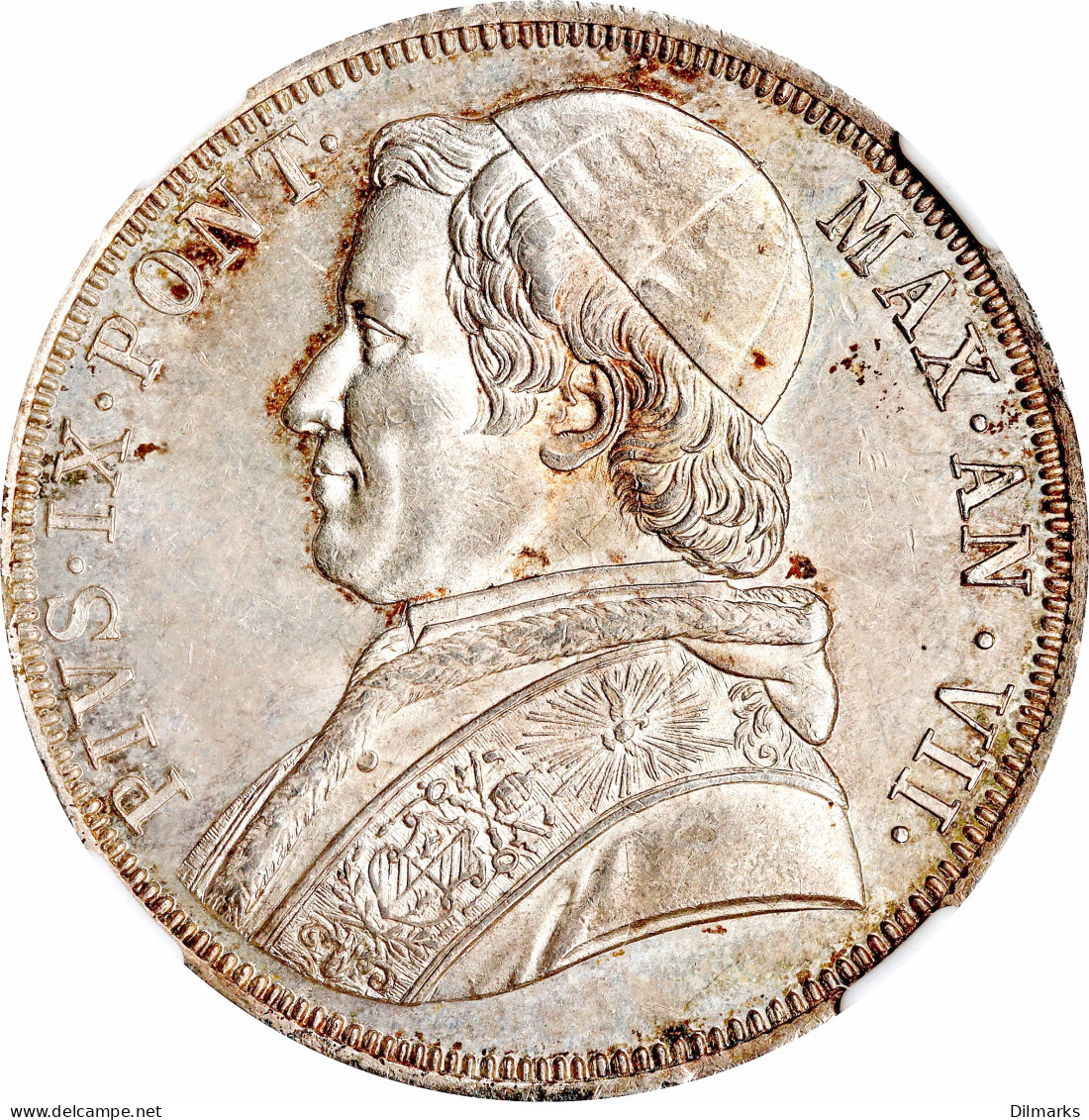 Papal States 1 Scudo 1853 VII R, NGC MS63, &quot;Pope Pius IX (1846 - 1878)&quot; - Panama