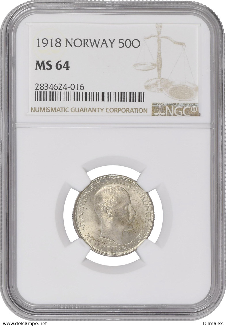 Norway 50 Ore 1918, NGC MS64, &quot;King Haakon VII (1906 - 1957)&quot; - Altri – Africa