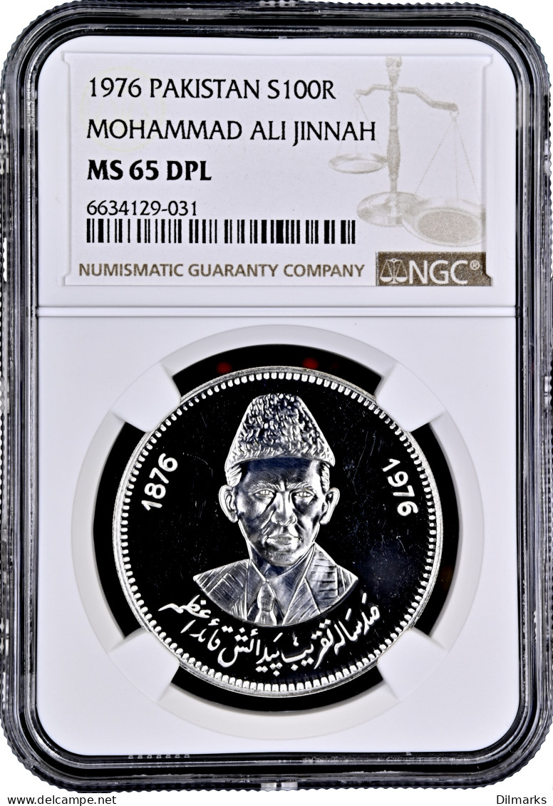 Pakistan 100 Rupees 1976, NGC MS65 DPL, &quot;100th Anniversary - Birth Of Mohammad Ali Jinnah&quot; - Pakistan