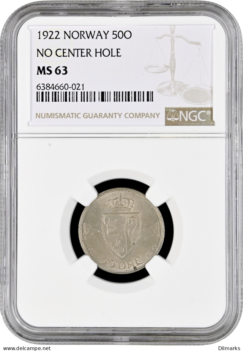 Norway 50 Ore 1922, NGC MS63, &quot;King Haakon VII (1906 - 1957)&quot; - Norvège