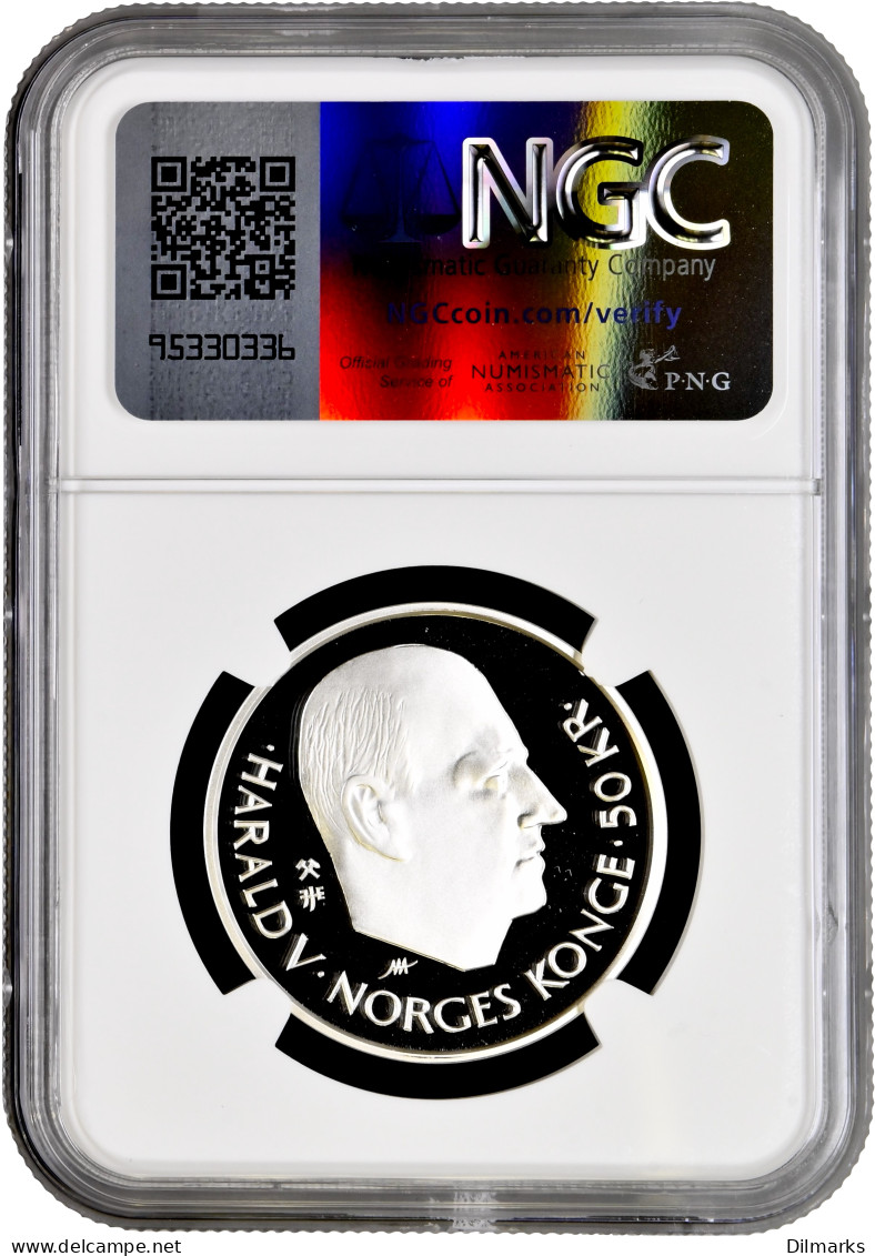 Norway 50 Kroner 1995, NGC PF70 UC, &quot;50th Anniversary - United Nations&quot; - Noruega