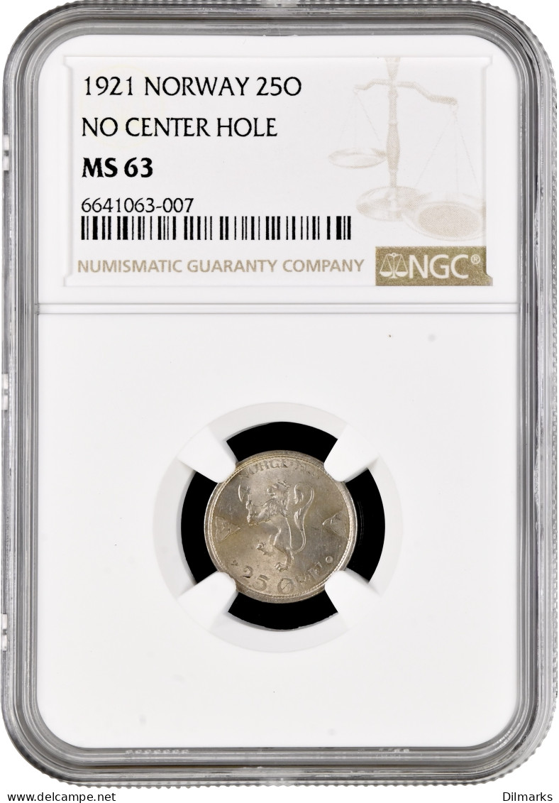 Norway 25 Ore 1921, NGC MS63, &quot;King Haakon VII (1906 - 1957)&quot; - Norvège