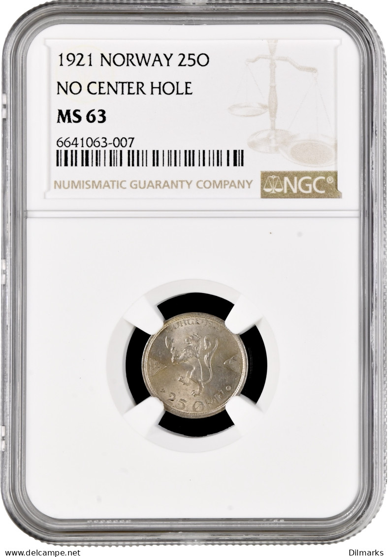 Norway 25 Ore 1921, NGC MS63, &quot;King Haakon VII (1906 - 1957)&quot; - Noruega