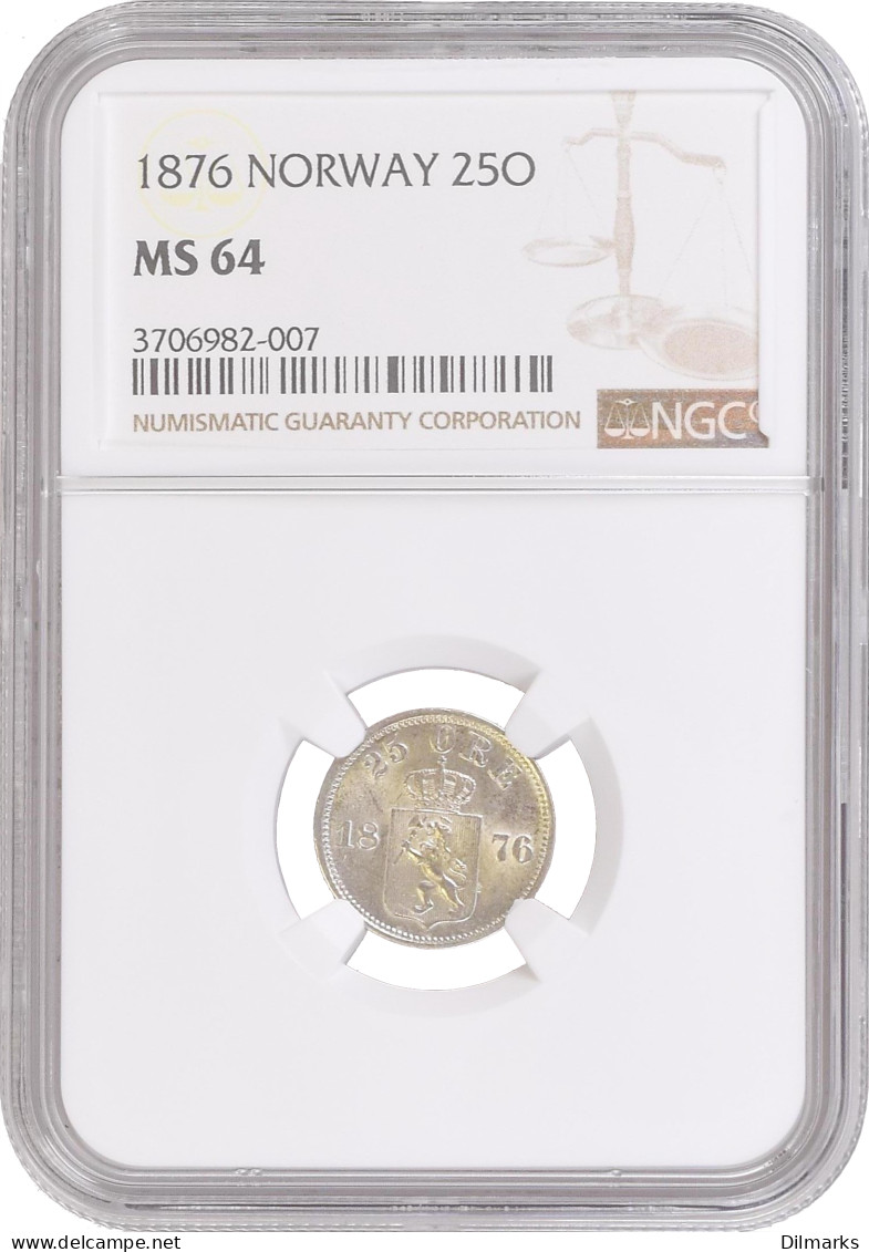 Norway 25 Ore 1876, NGC MS64, &quot;King Oscar II (1874 - 1906)&quot; - Altri – Africa