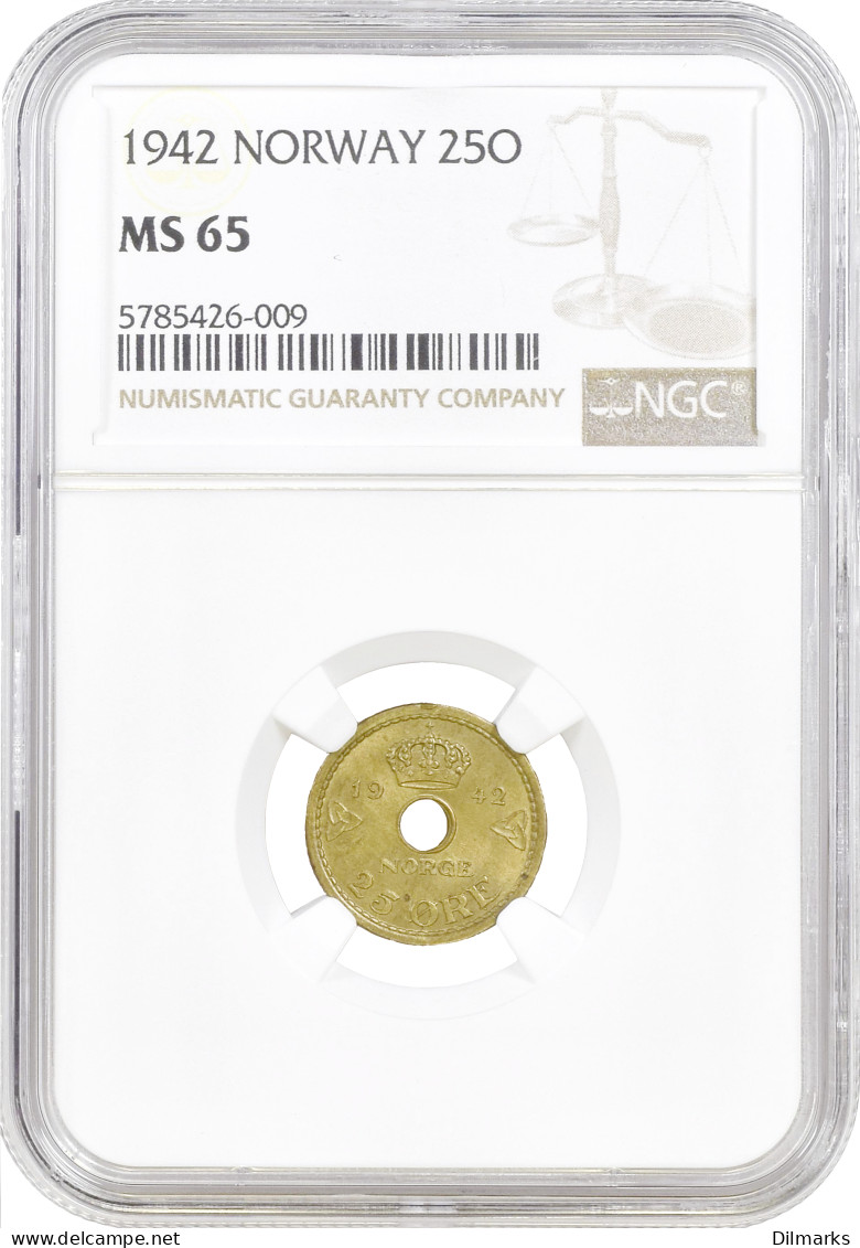 Norway 25 Ore 1942, NGC MS65, &quot;King Haakon VII (1906 - 1957)&quot; - Other - Africa