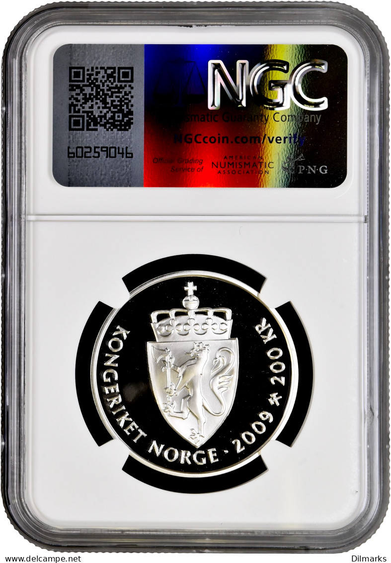 Norway 200 Kroner 2009, NGC PF70 UC, &quot;150th Anniversary - Birth Of Knut Hamsun&quot; - Norwegen