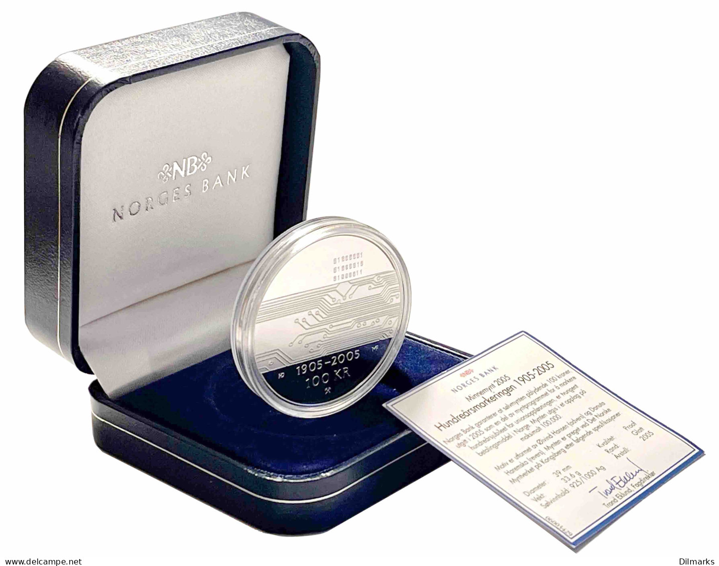 Norway 100 Kroner 2005, PROOF, &quot;100th Anniversary - Independence&quot; Silver Coin - Norvège