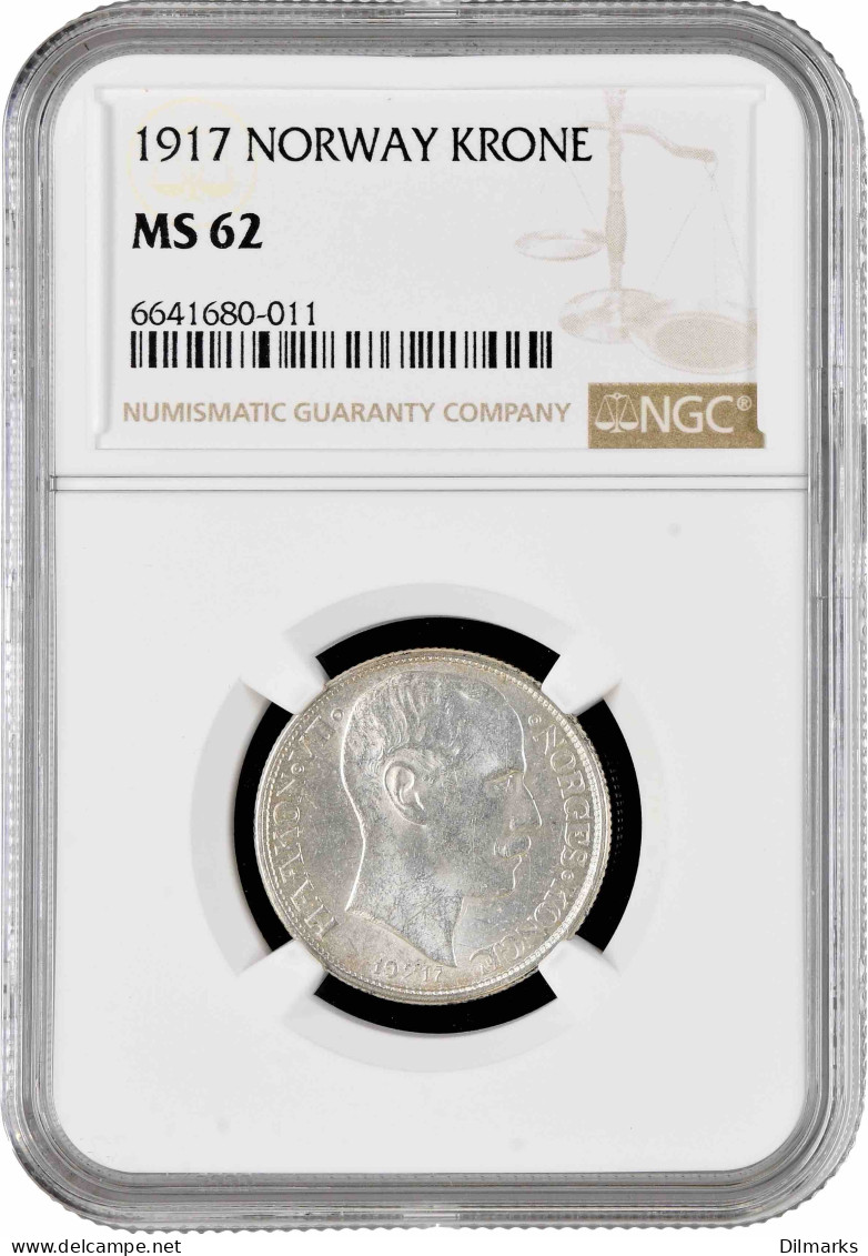 Norway 1 Krone 1917, NGC MS62, &quot;King Haakon VII (1906 - 1957)&quot; Silver Coin - Norvège