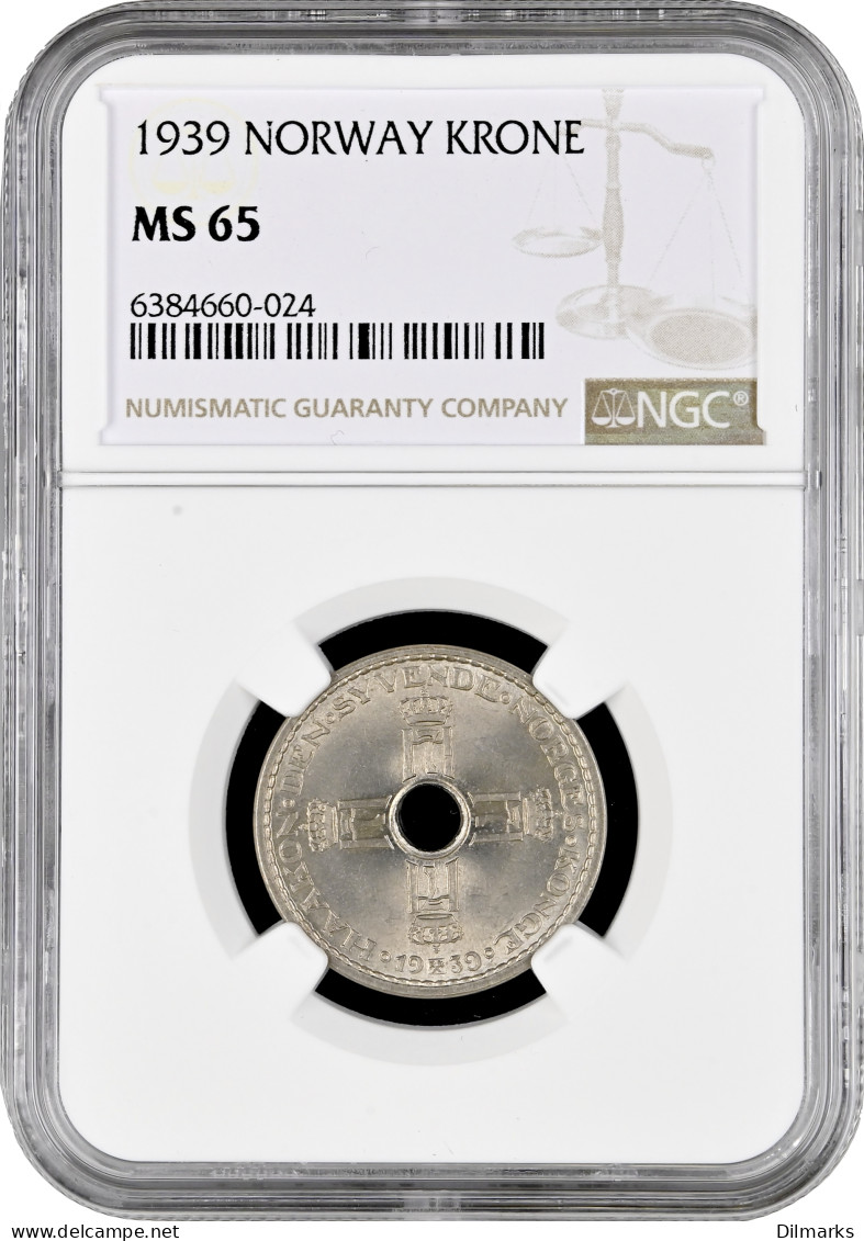 Norway 1 Krone 1939, NGC MS65, &quot;King Haakon VII (1906 - 1957)&quot; - Norvège