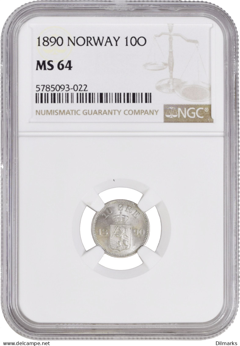 Norway 10 Ore 1890, NGC MS64, &quot;King Oscar II (1874 - 1906)&quot; - Other - Africa