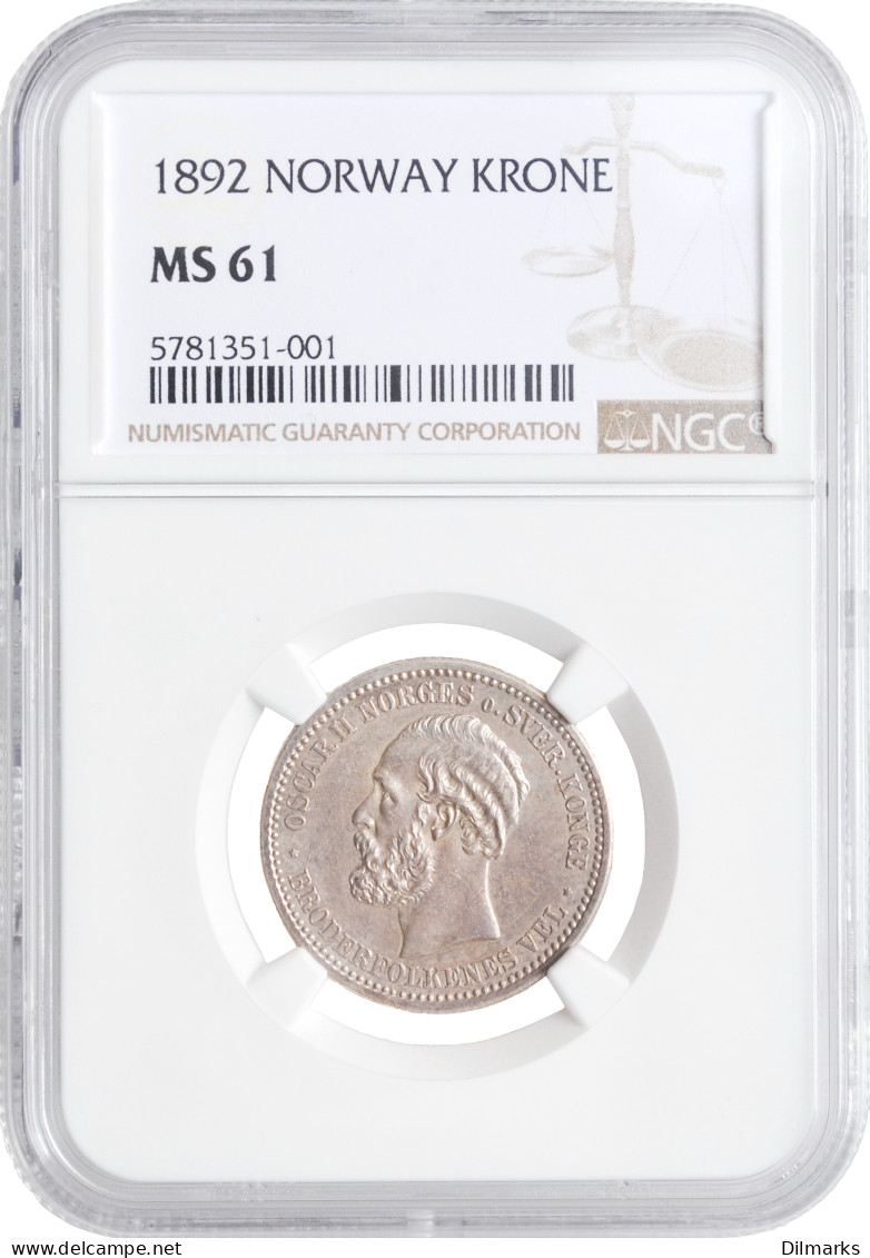 Norway 1 Krone 1892, NGC MS61, &quot;King Oscar II (1874 - 1906)&quot; - Sonstige – Afrika