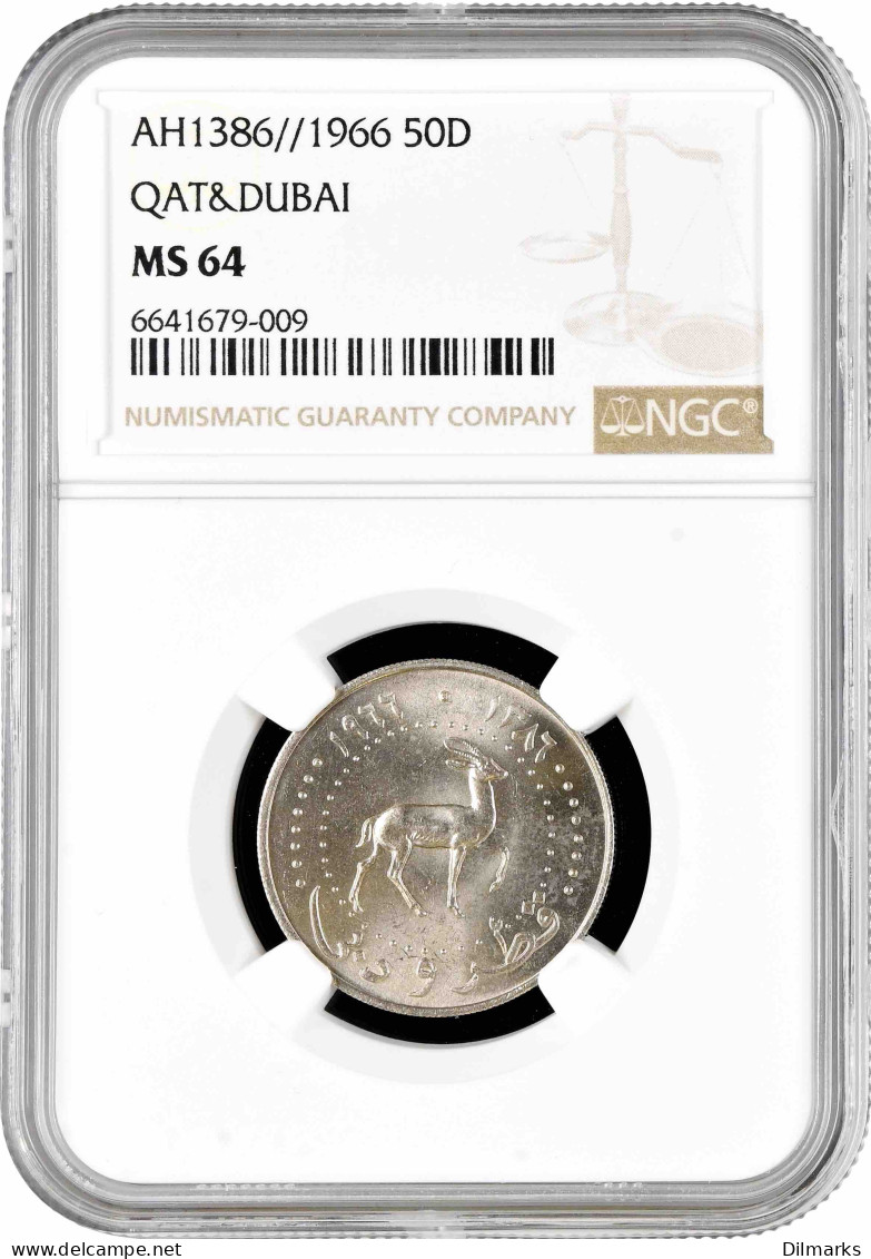 Qatar And Dubai 50 Dirham 1966, NGC MS64, &quot;British Protectorate (1966 - 1971)&quot; - Emirats Arabes Unis