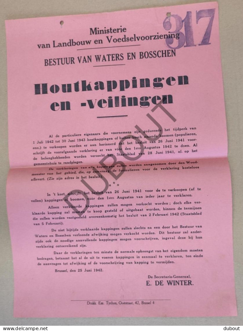 WOII - Affiche - 1943 Houtkappingen En Veilingen (P427) - Posters