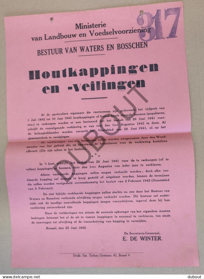 WOII - Affiche - 1943 Houtkappingen En Veilingen (P427) - Affiches