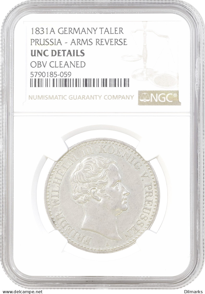 Prussia 1 Thaler 1831 A, NGC UNC Details, &quot;Frederick William III (1797 - 1840)&quot; - Other - Africa