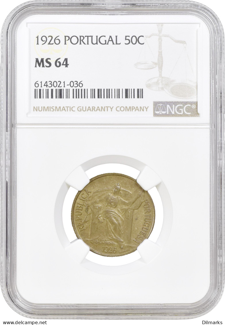 Portugal 50 Centavos 1926, NGC MS64, &quot;Portuguese Republic (1910 - 1969)&quot; - Other - Africa