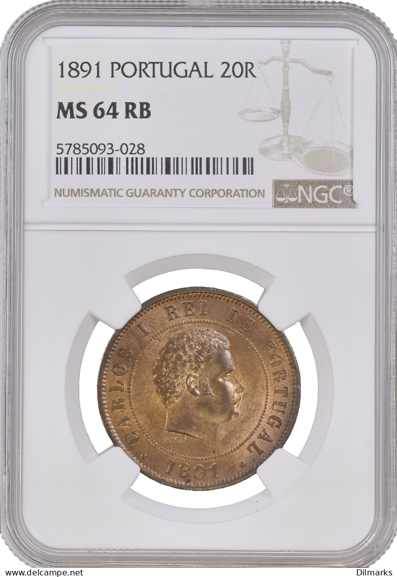 Portugal 20 Reis 1891, NGC MS64 RB, &quot;King Carlos I (1889 - 1908)&quot; - Altri – Africa