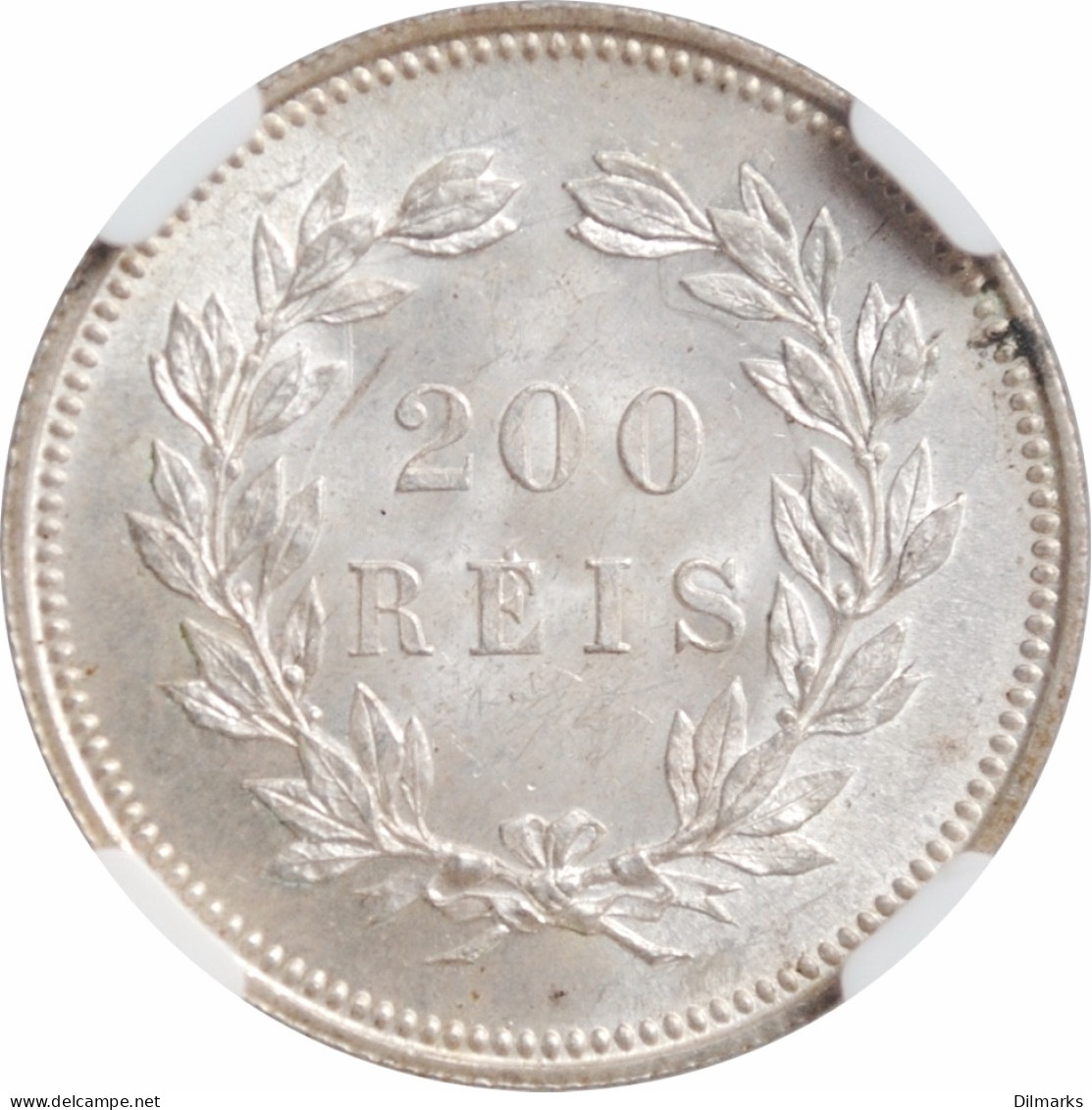Portugal 200 Reis 1891, NGC MS64, &quot;King Carlos I (1889 - 1908)&quot; - Portogallo