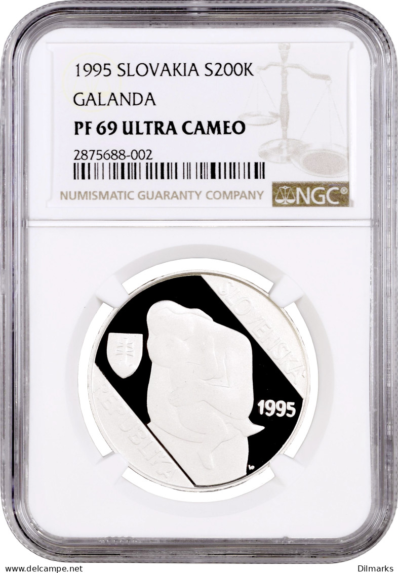 Slovakia 200 Korun 1995, NGC PF69 UC, &quot;100th Anniver. - Mikulas Galanda&quot; Top Pop - Eslovaquia