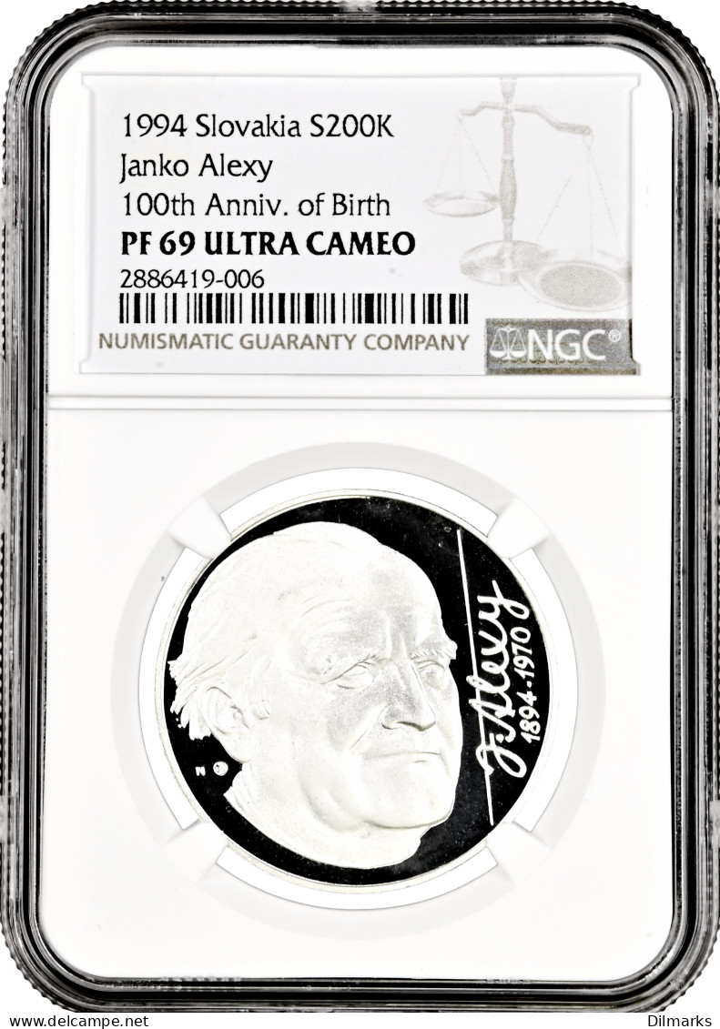 Slovakia 200 Korun 1994, NGC PF69 UC, &quot;100th An. - Birth Of Janko Alexy&quot; Top Pop - Slowakei