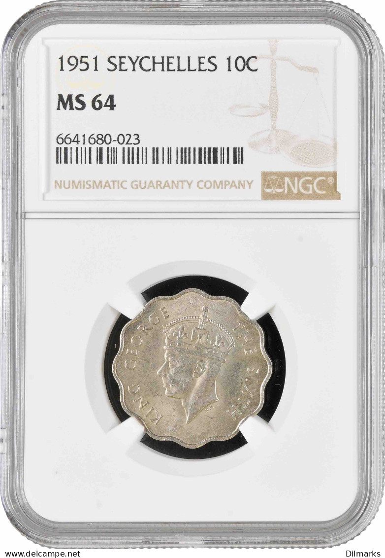 Seychelles 10 Cents 1951, NGC MS64, &quot;King George VI (1939 - 1952)&quot; - Colonies